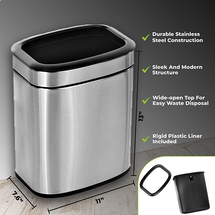Alpine Industries Stainless Steel Trash Can with Liner, 2.6 Gallon (ALP470-10L)