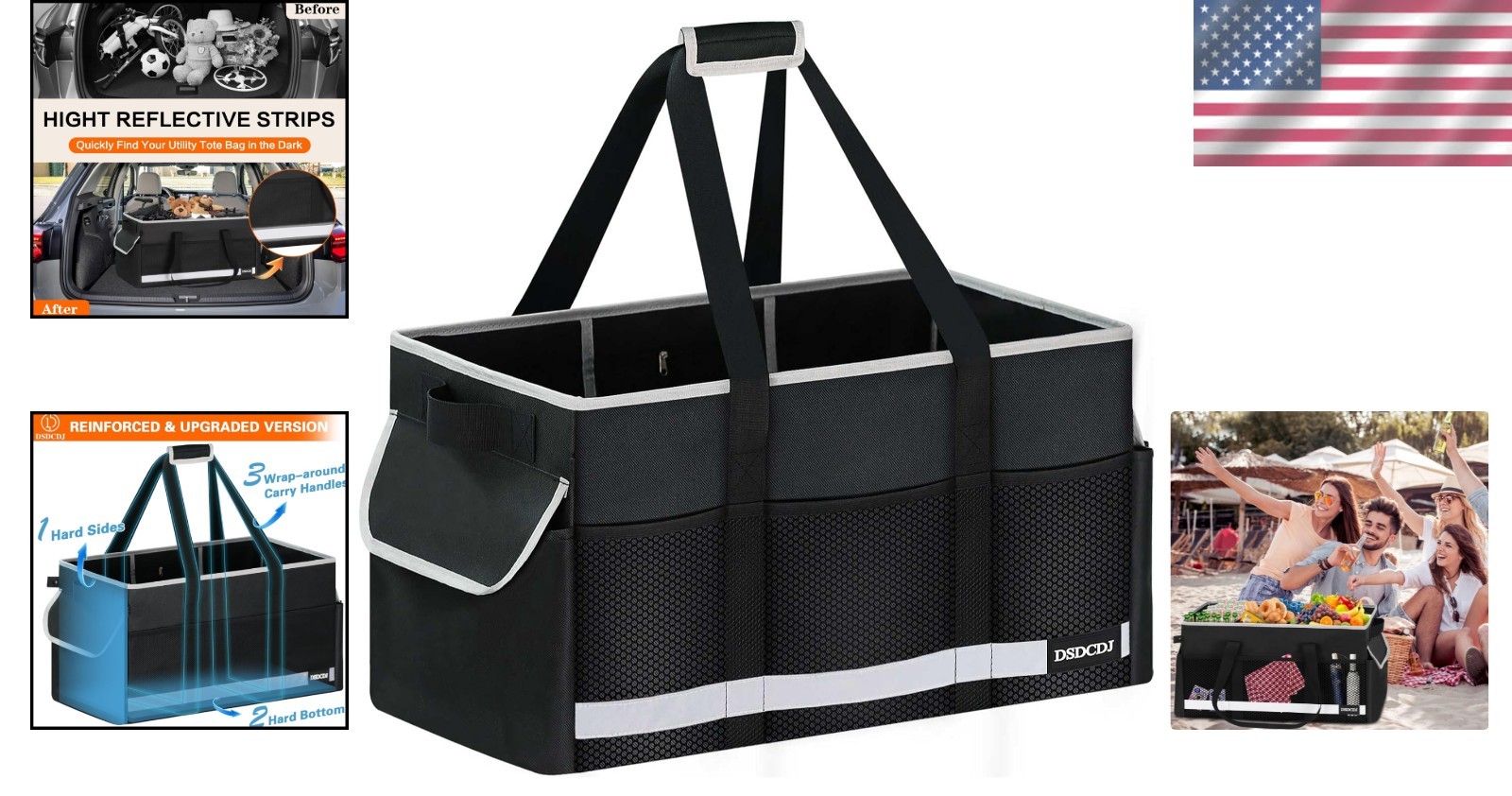 Extra Large Utility Tote Bag – Standing Reusable Grocery Bag with Handle