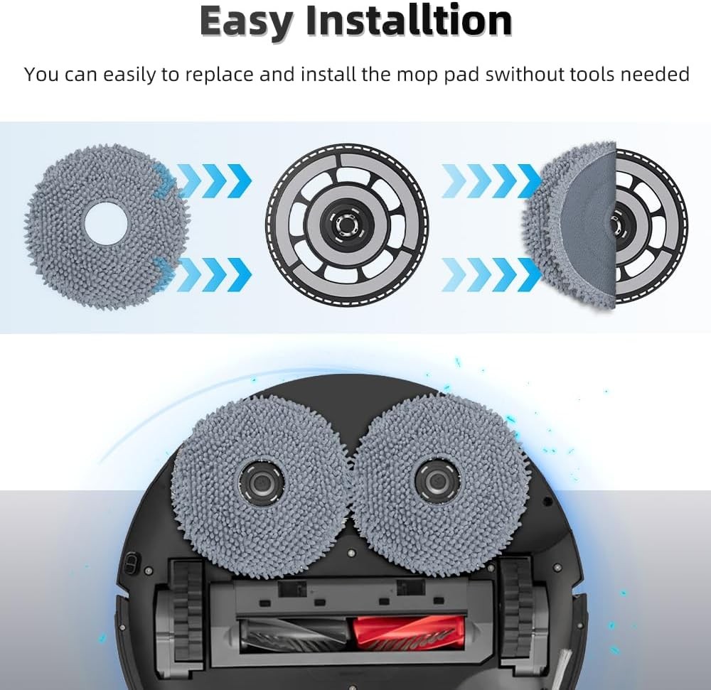 8 Pack Mop Pads for Roborock QV 35A/Qrevo S/Q Revo/Qrevo Pro/Qrevo Plus/Qrevo
