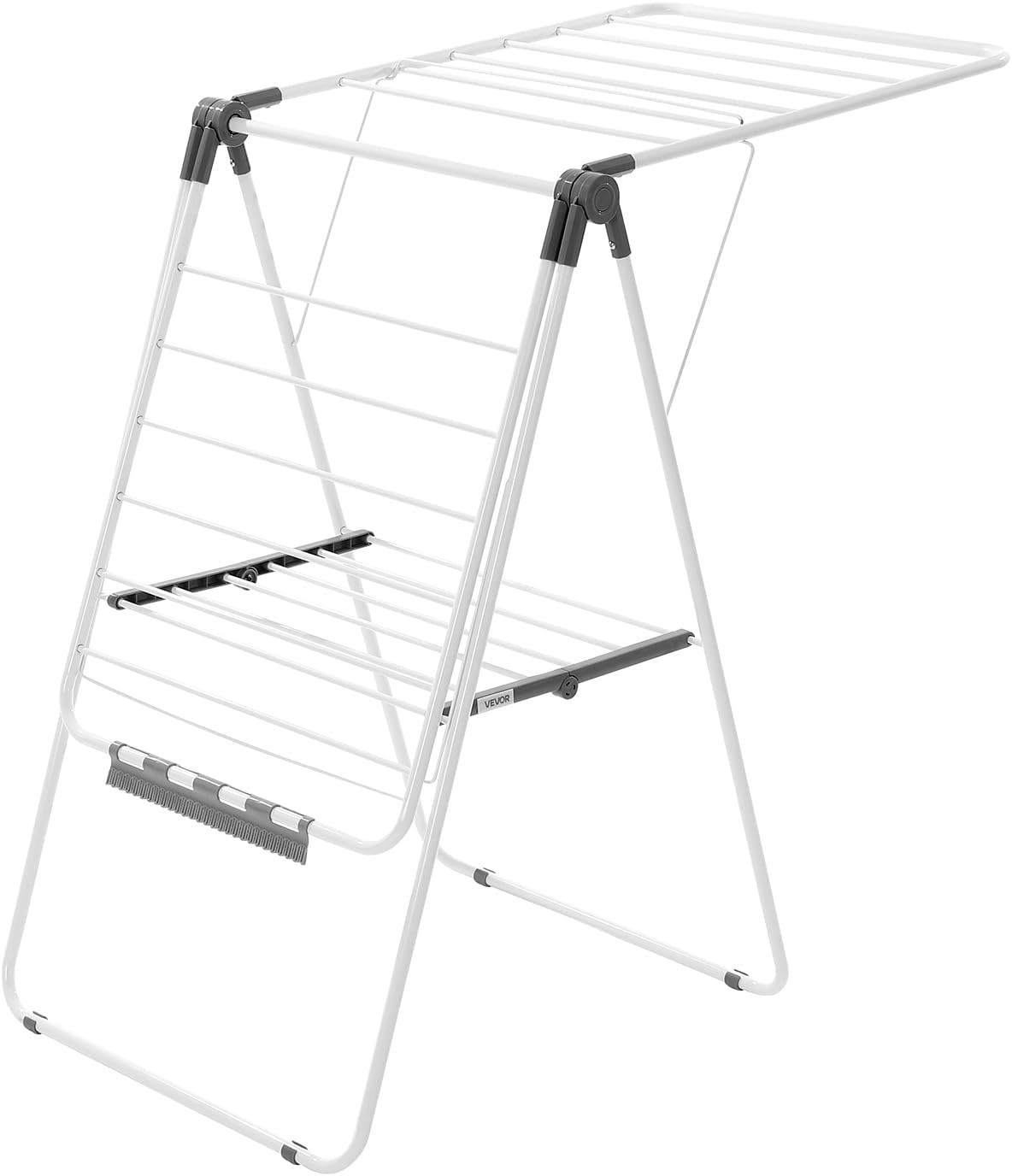 Elegant 2-Tier Foldable Laundry Dryer Rack with Sock Clips – Space-Saving White