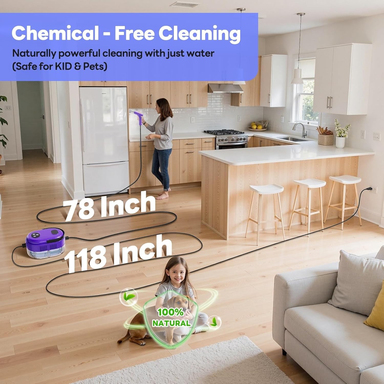 Fast Heating Handheld Steam Cleaner – 15-in-1 High Pressure for Home & Car