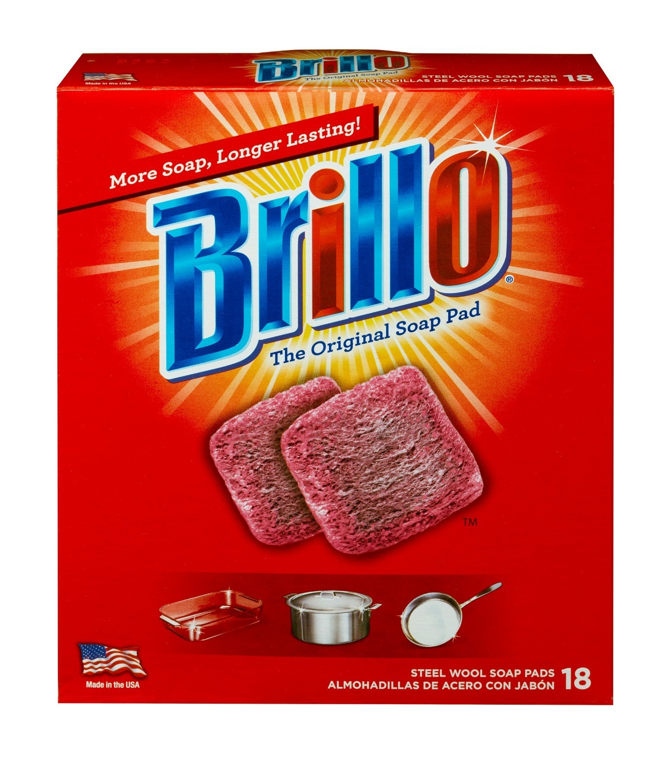 18 PADS – Brillo Steel Wool Scouring Soap Pad Pots Pans Grills Dishes Kitchen