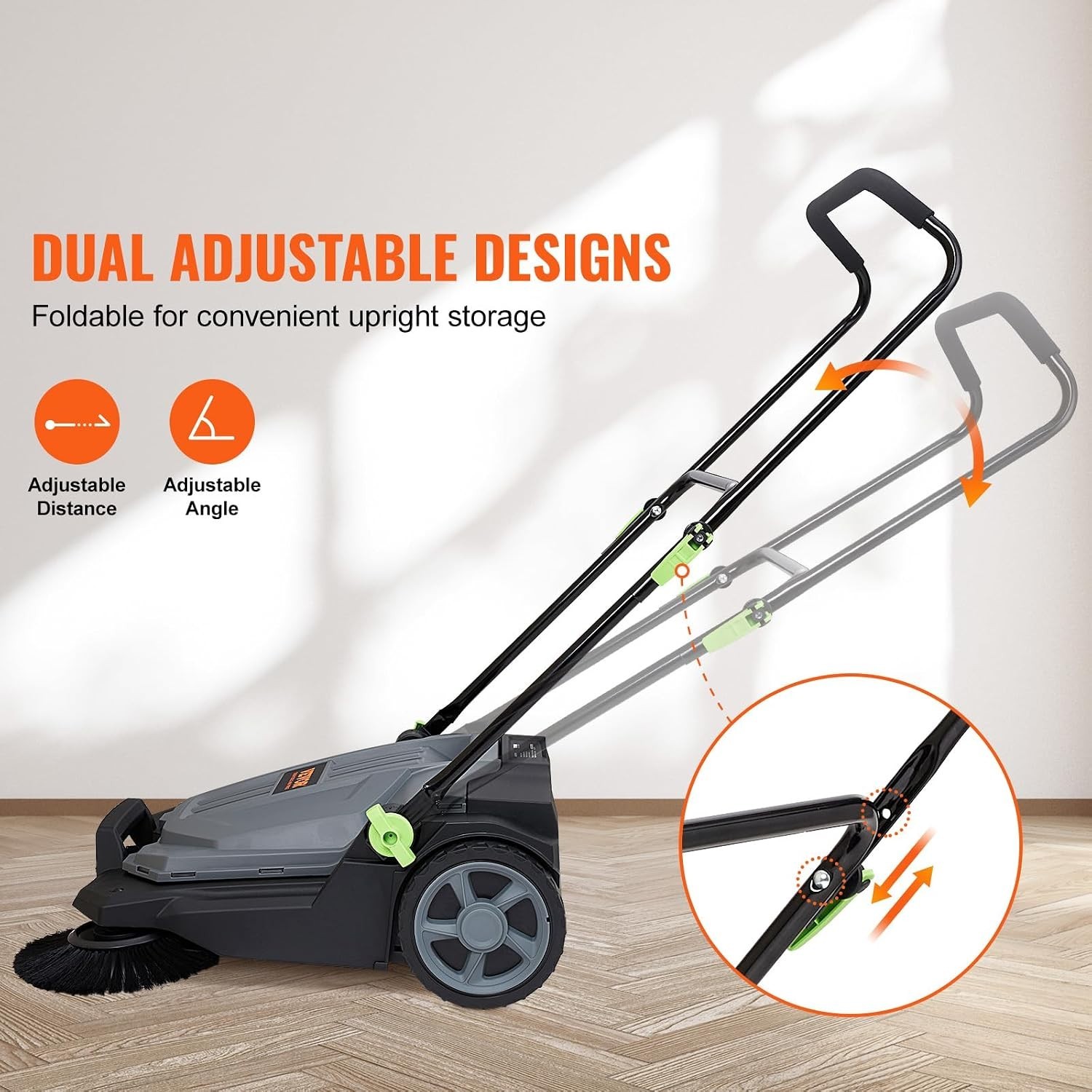 Walk-behind Hand Push Floor Sweeper, 25.6″ Sweeping Width | Manual Non-Electr…