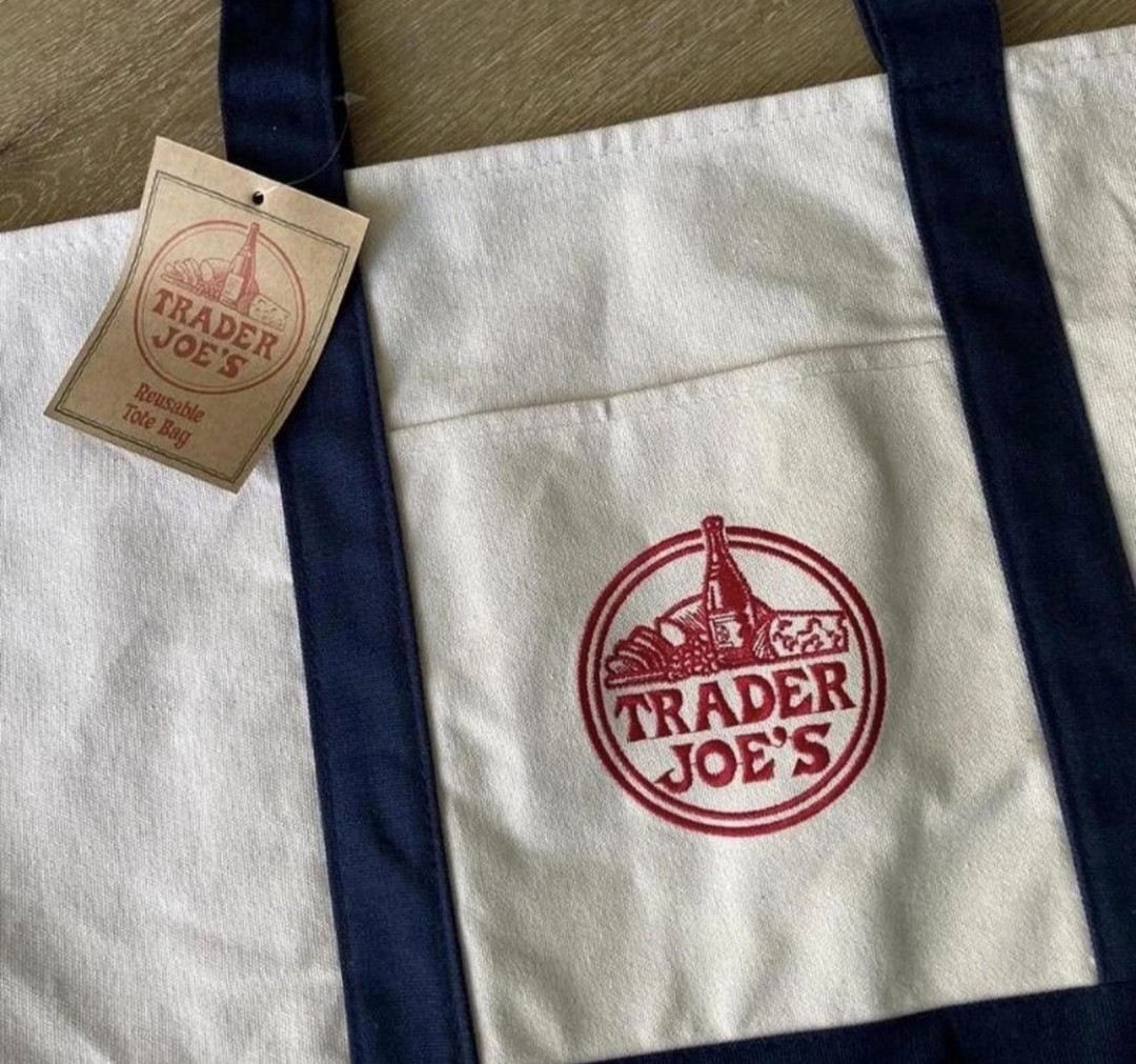 Trader Joe’s Large Canvas Tote Bag – Navy Blue, Heavy Duty Bag – Exterior pocket