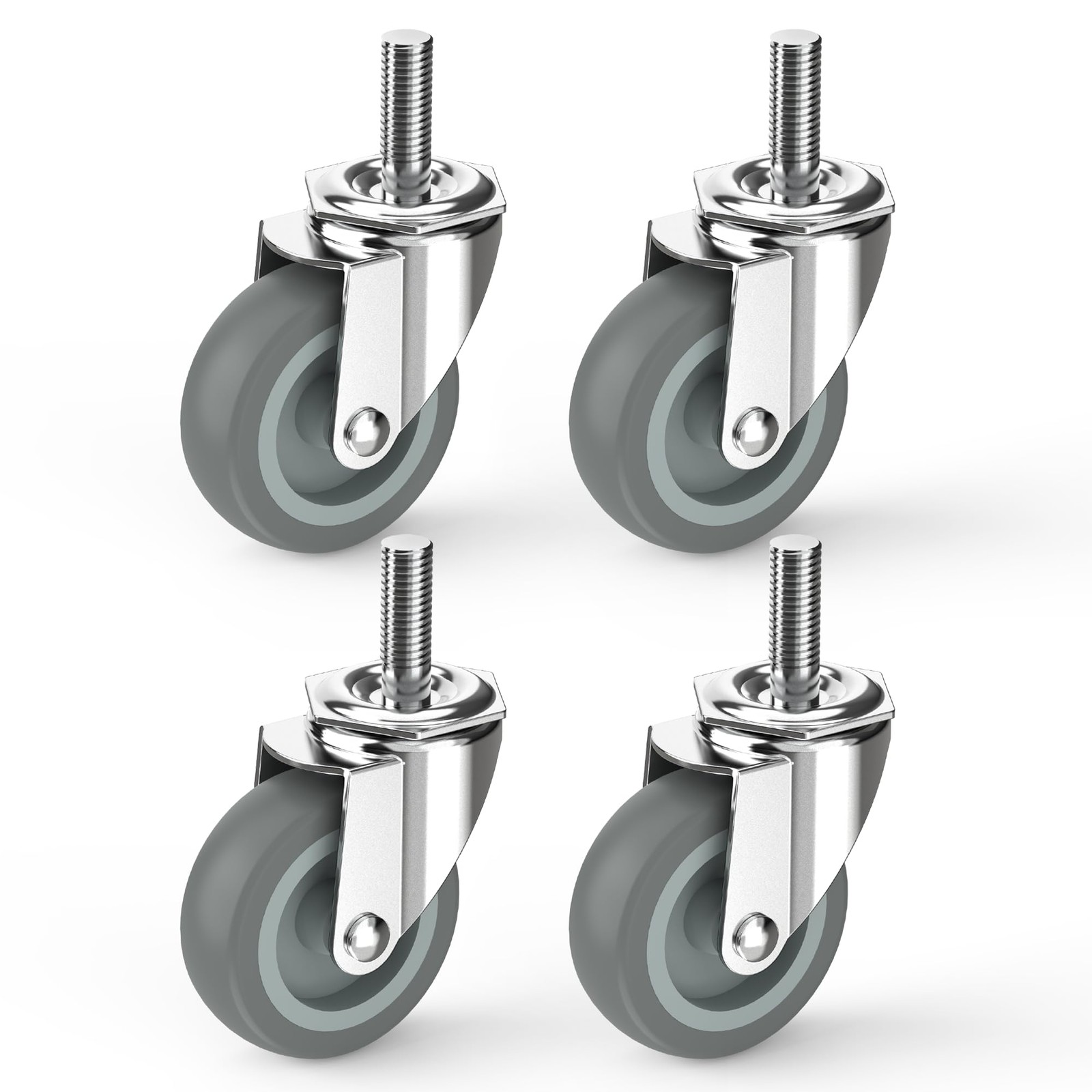 Caster Wheels 3 inch with No Brake Stem Casters, 1/2 -13 x 1-1/2 (Stem Diameter