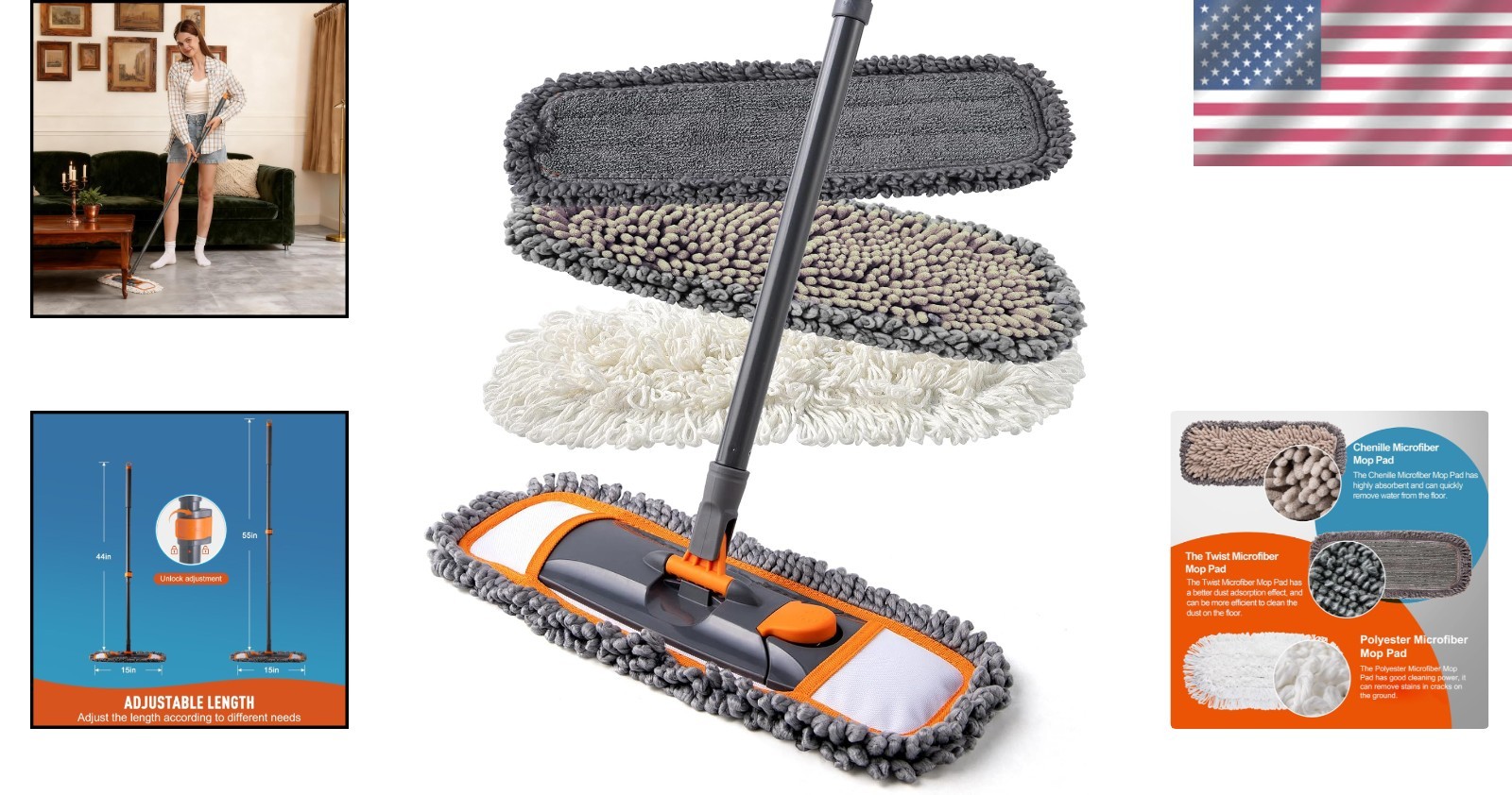 Lightweight Extendable Dust Mop for Hardwood, Tile & Marble Floors – 3 Pads