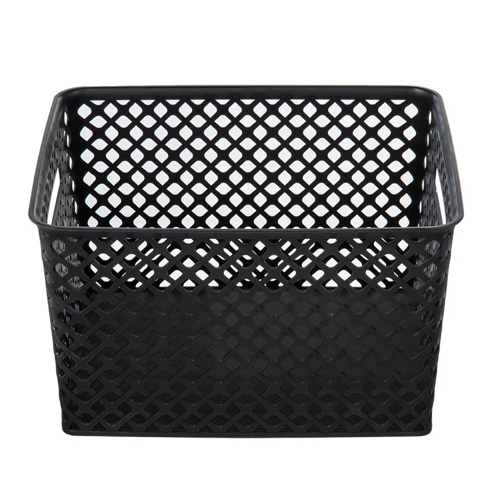 Large Black Decorative Plastic Storage Basket, 14.7 in x 12 in x 8.5 in