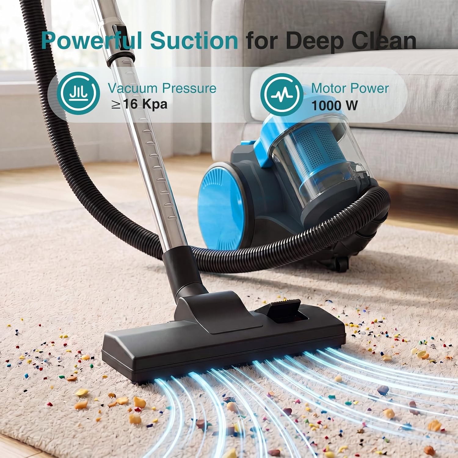 OLIXIS Canister Vacuum Cleaner Home,Lightweight Vacuum Cleaner w/Washable Filter