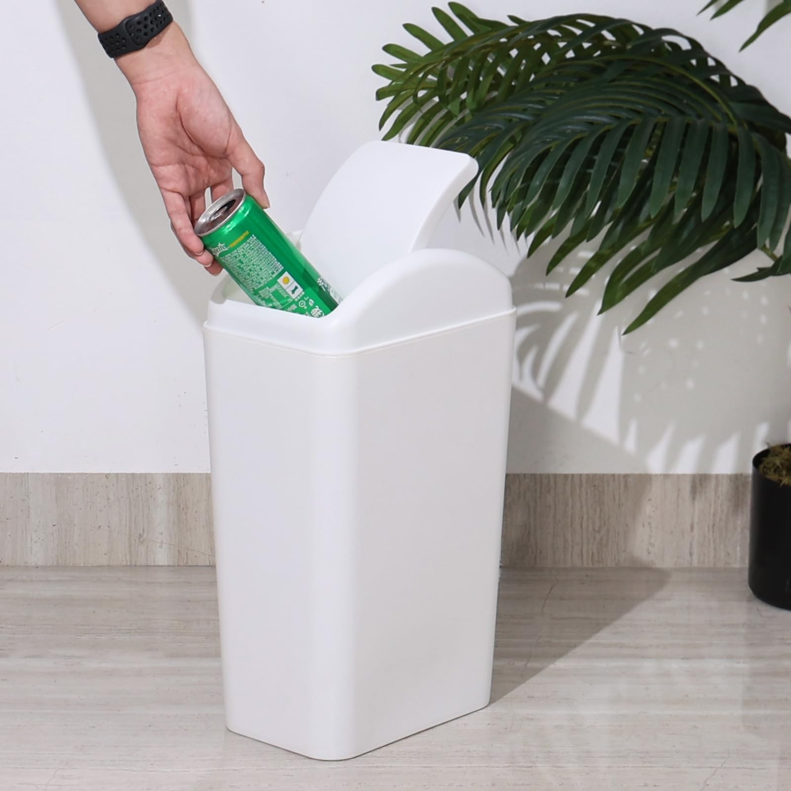 12 L 3.5 Gallon Plastic Swing Lid Trash Can Rectangular Slim Garbage White