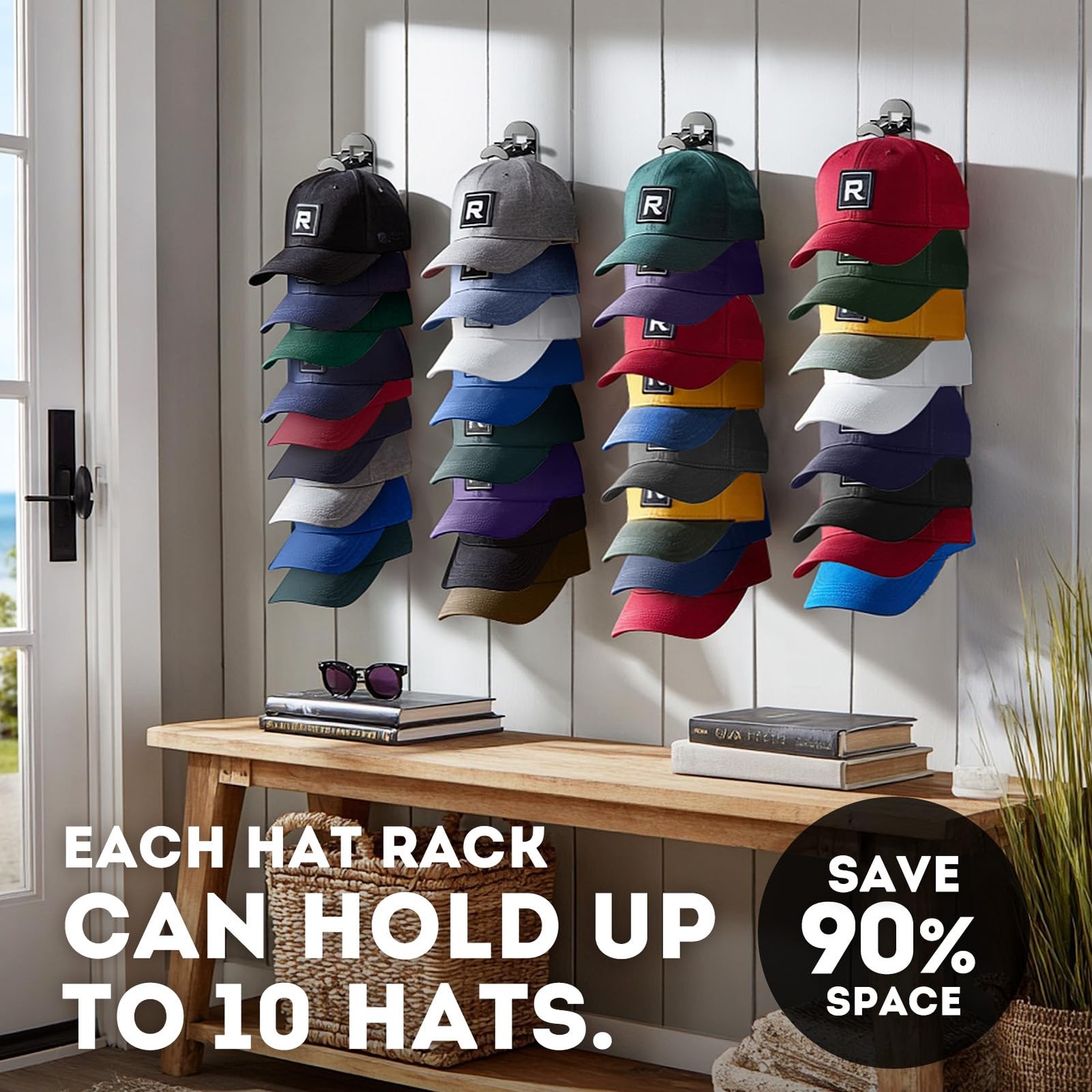 Hat Hook for Wall, 2 Pack Hat Organizer Hold up to 20 Hats,Hat Holder with
