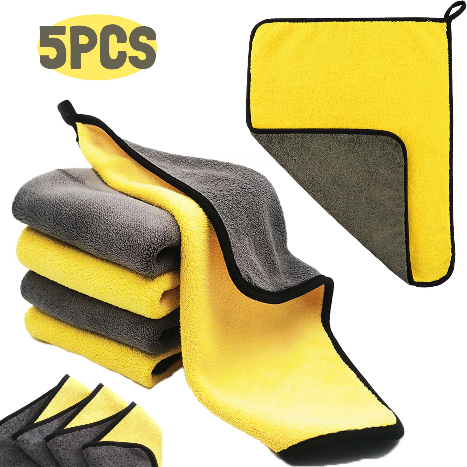 5PCS Microfiber Cleaning Cloth Car Wash Towel Drying Rag Car Polishing Detailing
