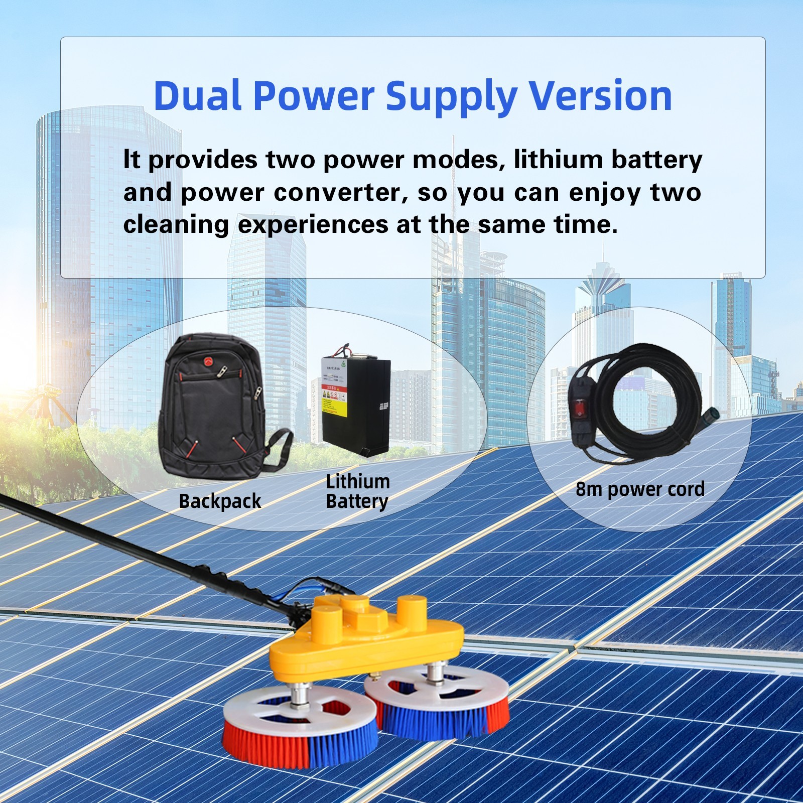 Solar Panel Cleaning Brush Solar Wash Equipment Brush With Water-Fed Pole System