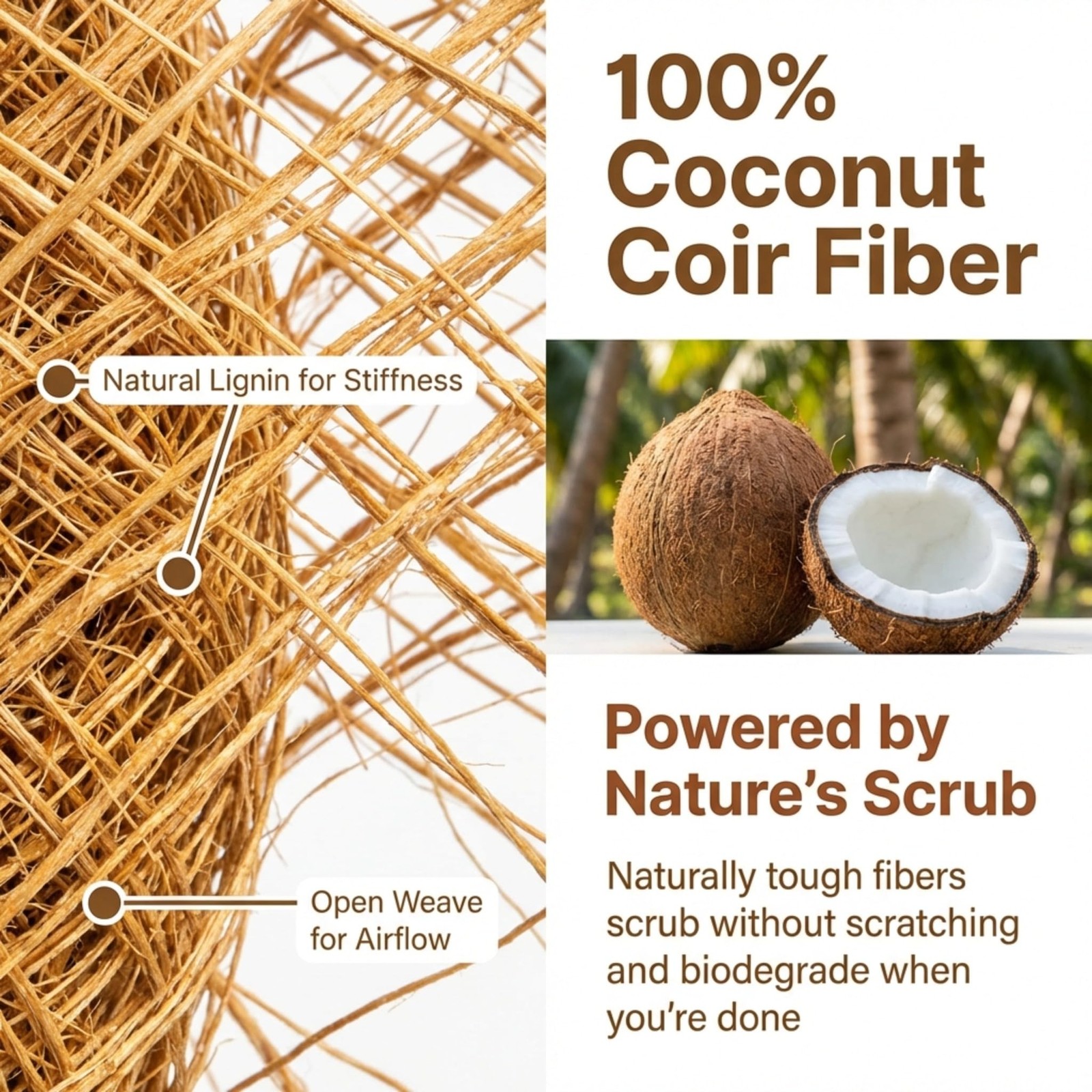 SQUIRREL Natural Coconut Coir Fiber Kitchen Scrubbers 12 Pack Biodegradable N…