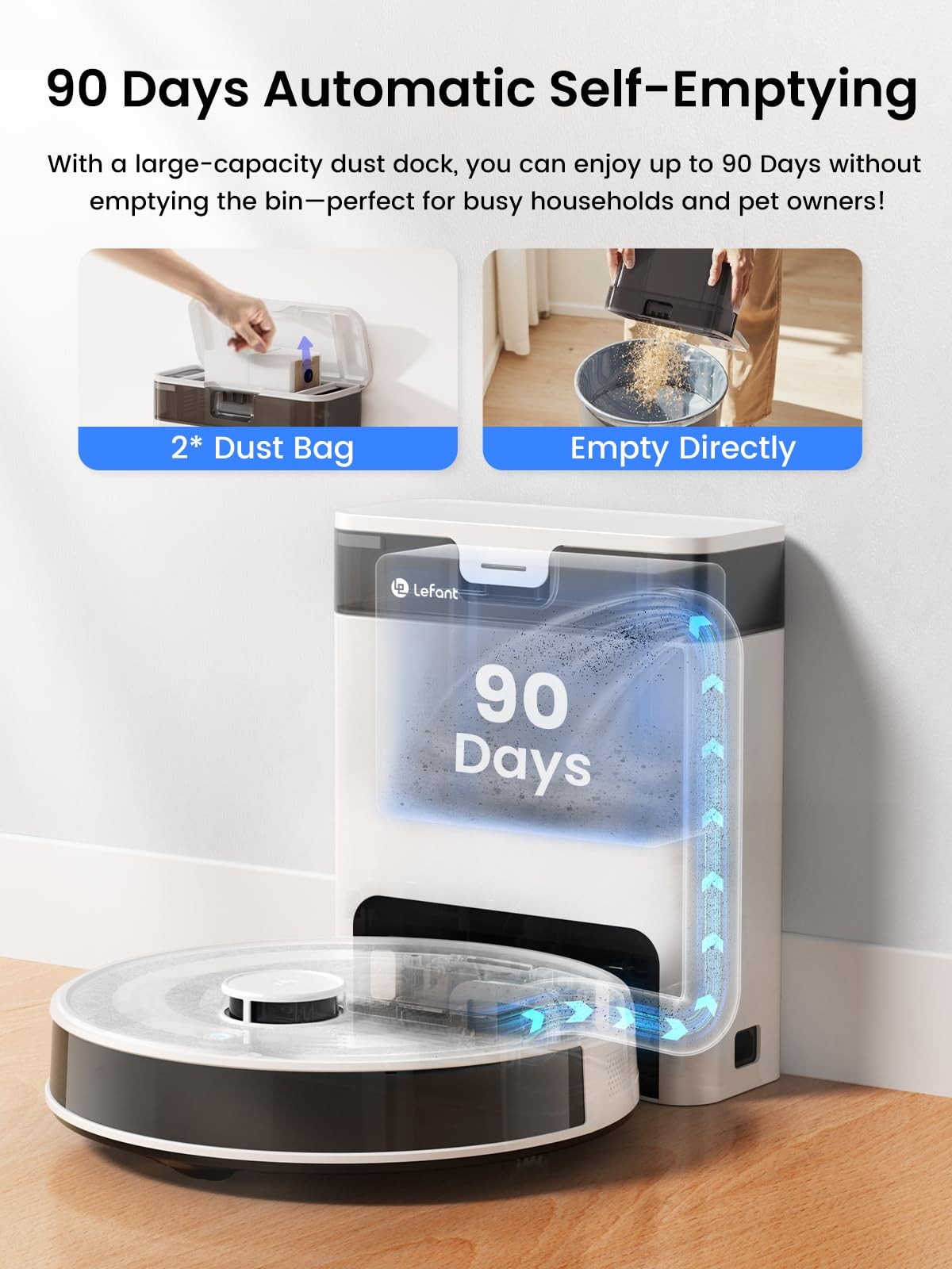 Lefant LiDAR Robot Vacuum and Mop, 90-Day Self-Emptying, 190° PSD Obstacle Av…
