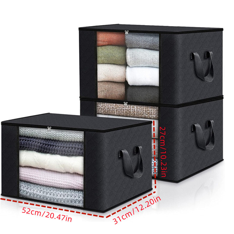 3-piece Storage Bag Foldable Closet Storage Container with Lid Reinforced Handle