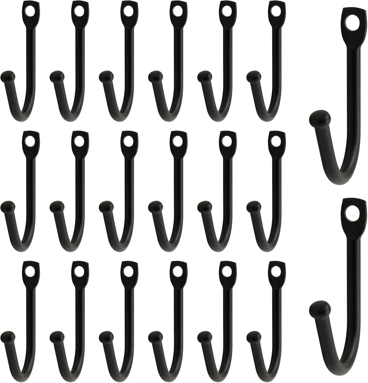 20 Pcs Black Wrought Iron Wall Hooks for Keys Hats Clothes Towels