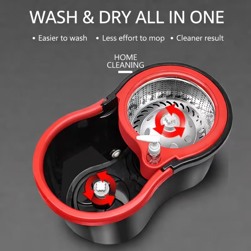 Spin Mop and Bucket with Wringer Set, 360° Spinning Mop System 3 Mop Refill
