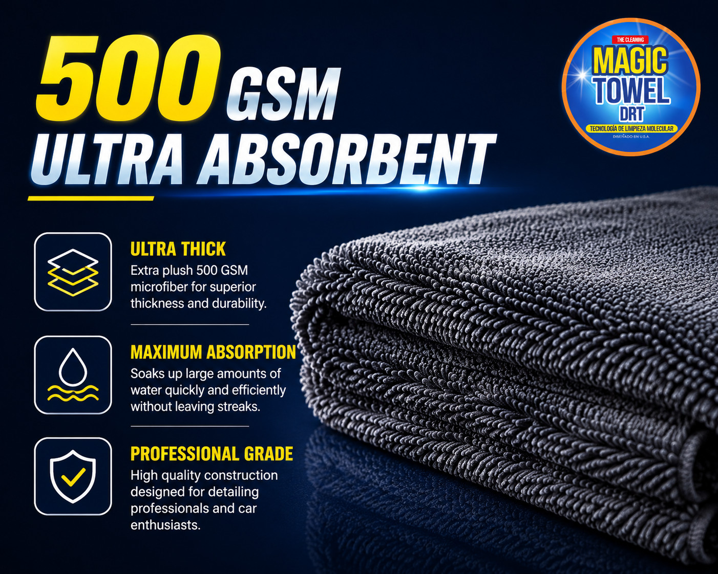 5-Pack Microfiber Car Detailing Towels 16×16 500 GSM Twisted Terry Scratch-Free