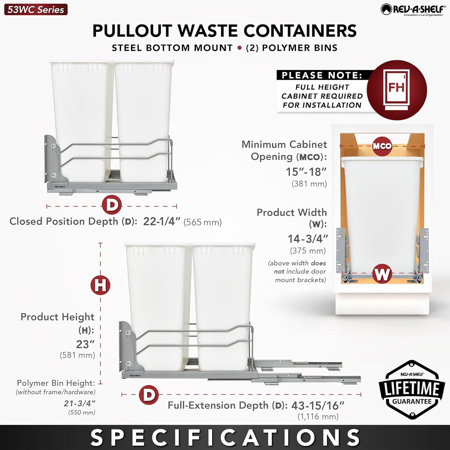 Dual Pullout Trash Cans for Kitchen Cabinet – 50 Quart, Soft-Close, Orion Gray