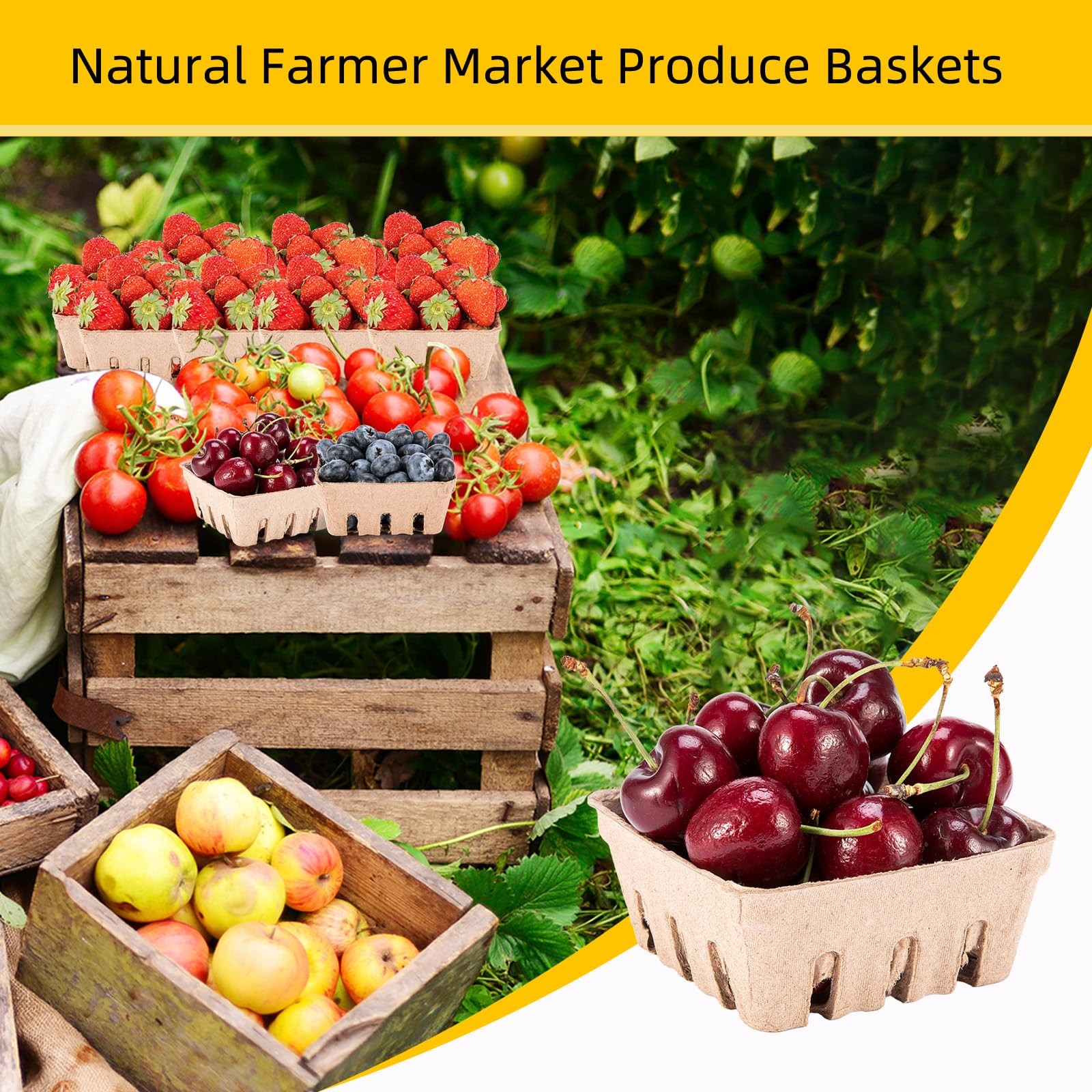 PARBEE 60 Pack Pulp Fiber Berry Basket, 1/2 Pint Vented Containers for brown