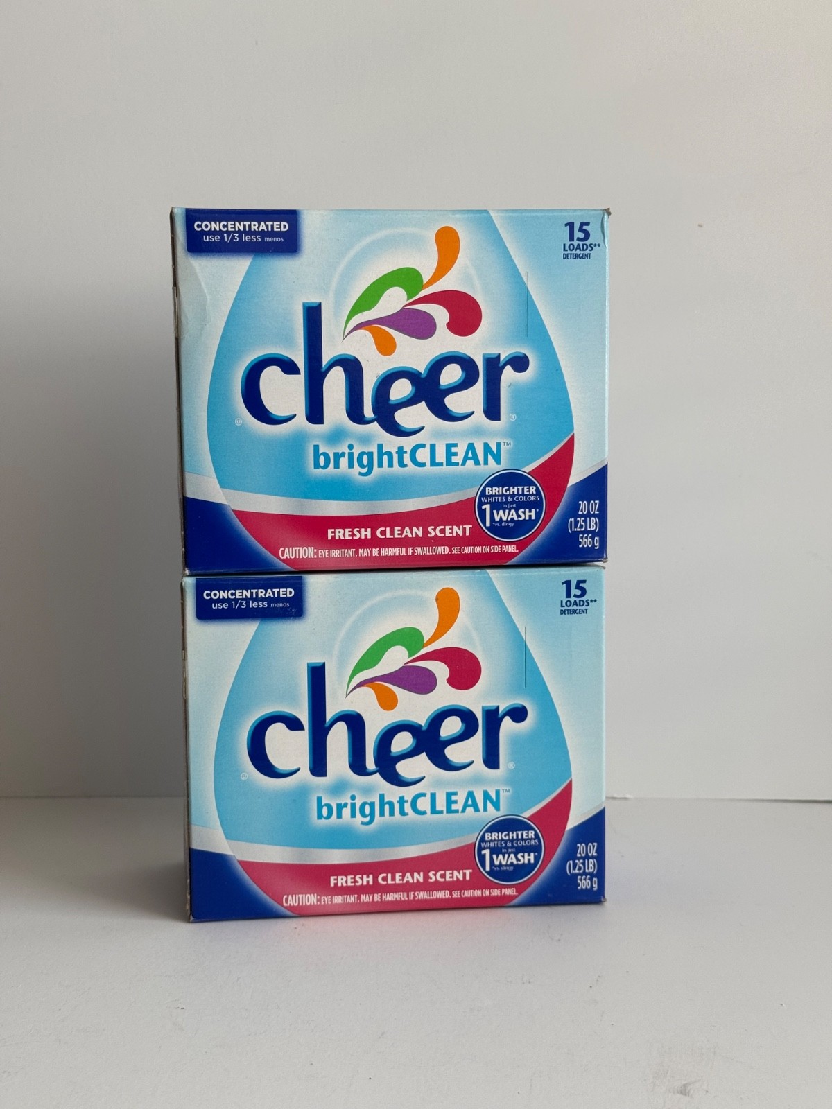 2 Cheer Bright Clean Detergent-Fresh Clean Scent / 20oz (1.25 lb) 15 Loads each