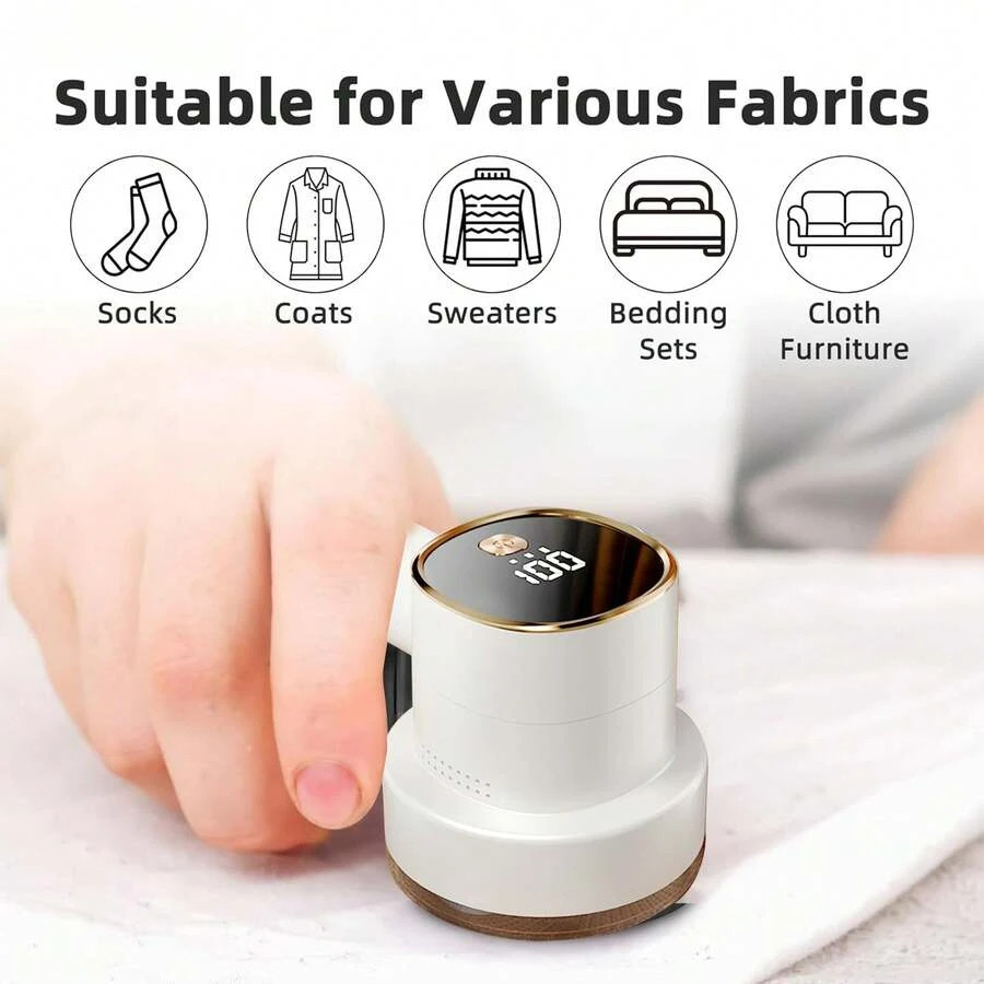 1pc Fabric Razor, Lint Remover USB Rechargeable 6-Blade Blade LED Display White