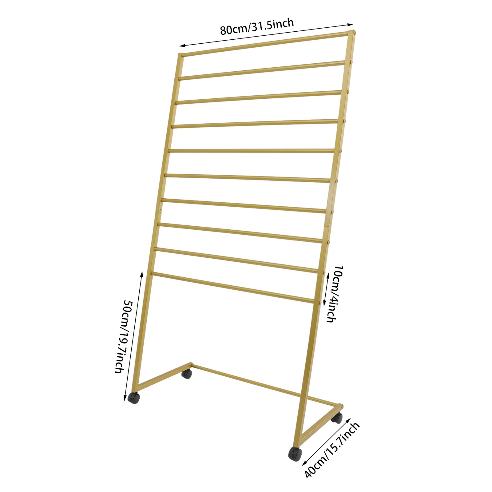 10 Tier Scarf Display Stand Metal Scarf Holder Organizer Rack w/ Wheels 80*40cm