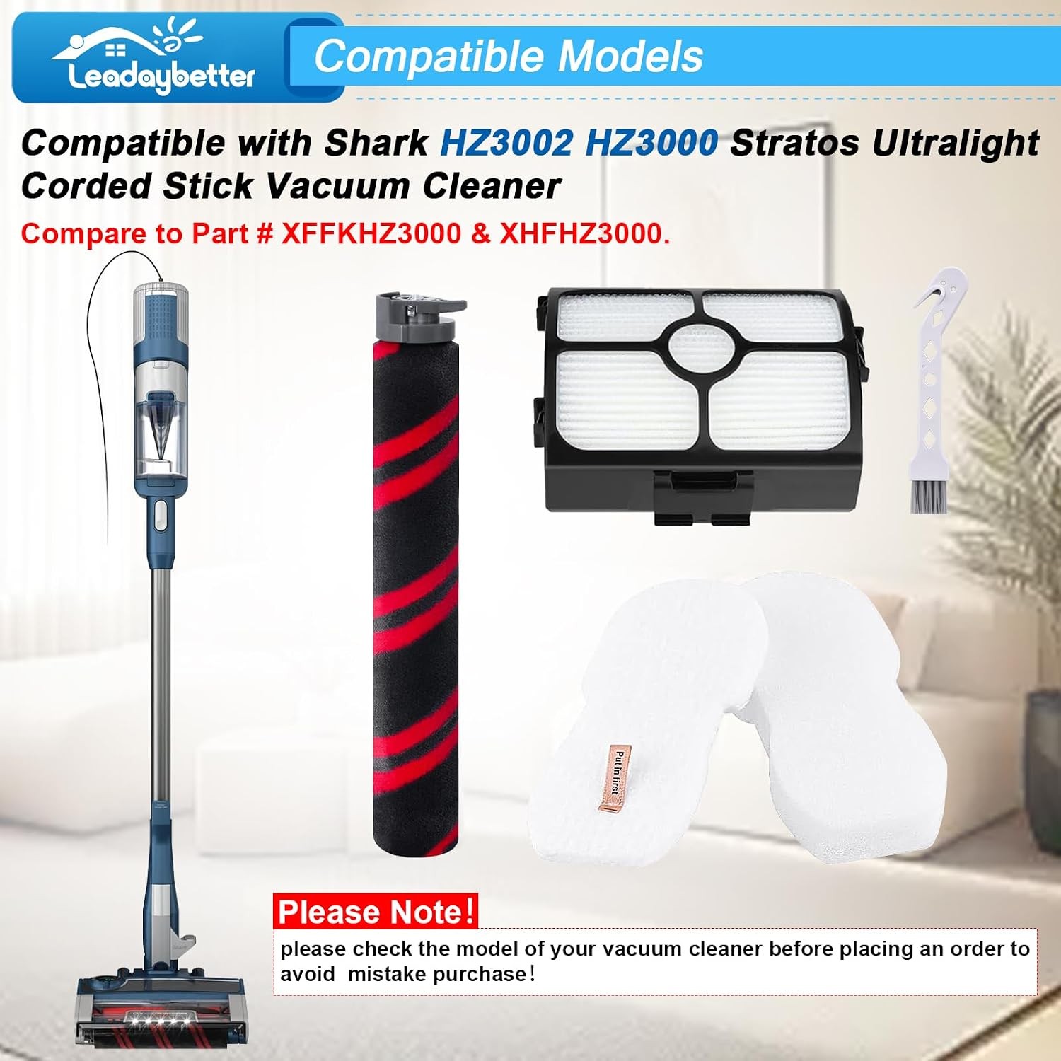 HZ3002 Brush Roller and Filter Replacement for Shark HZ3002 HZ3000 Stratos