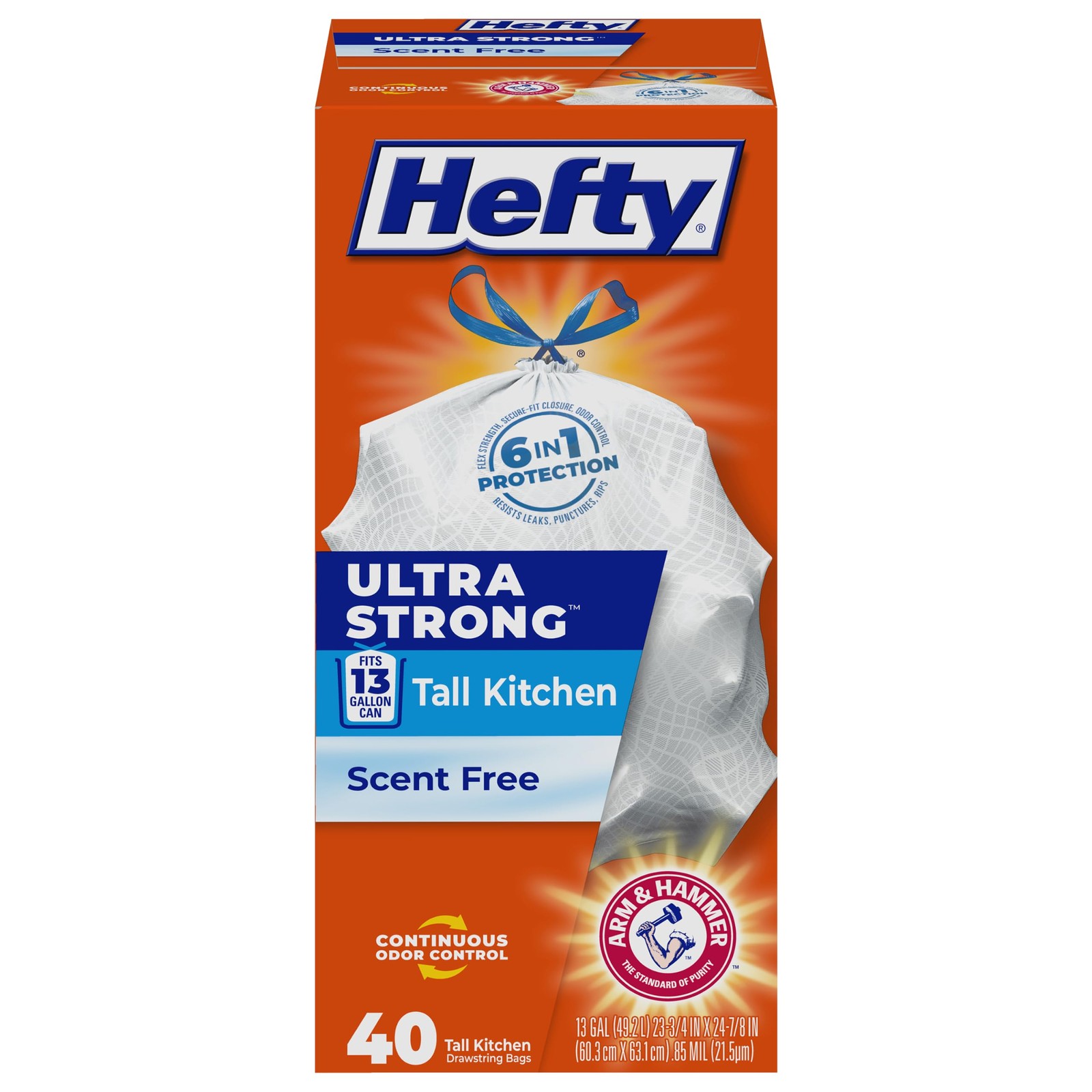 Hefty Ultra Strong 13 Gal Kitchen Trash Bags, 40 Count (Pack of 1), White