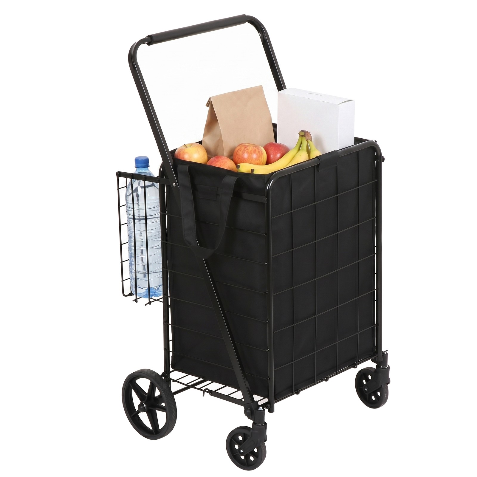 Collapsible Rolling Grocery Cart 88LB Load Capacity w/ Oxford Cloth Liner Black