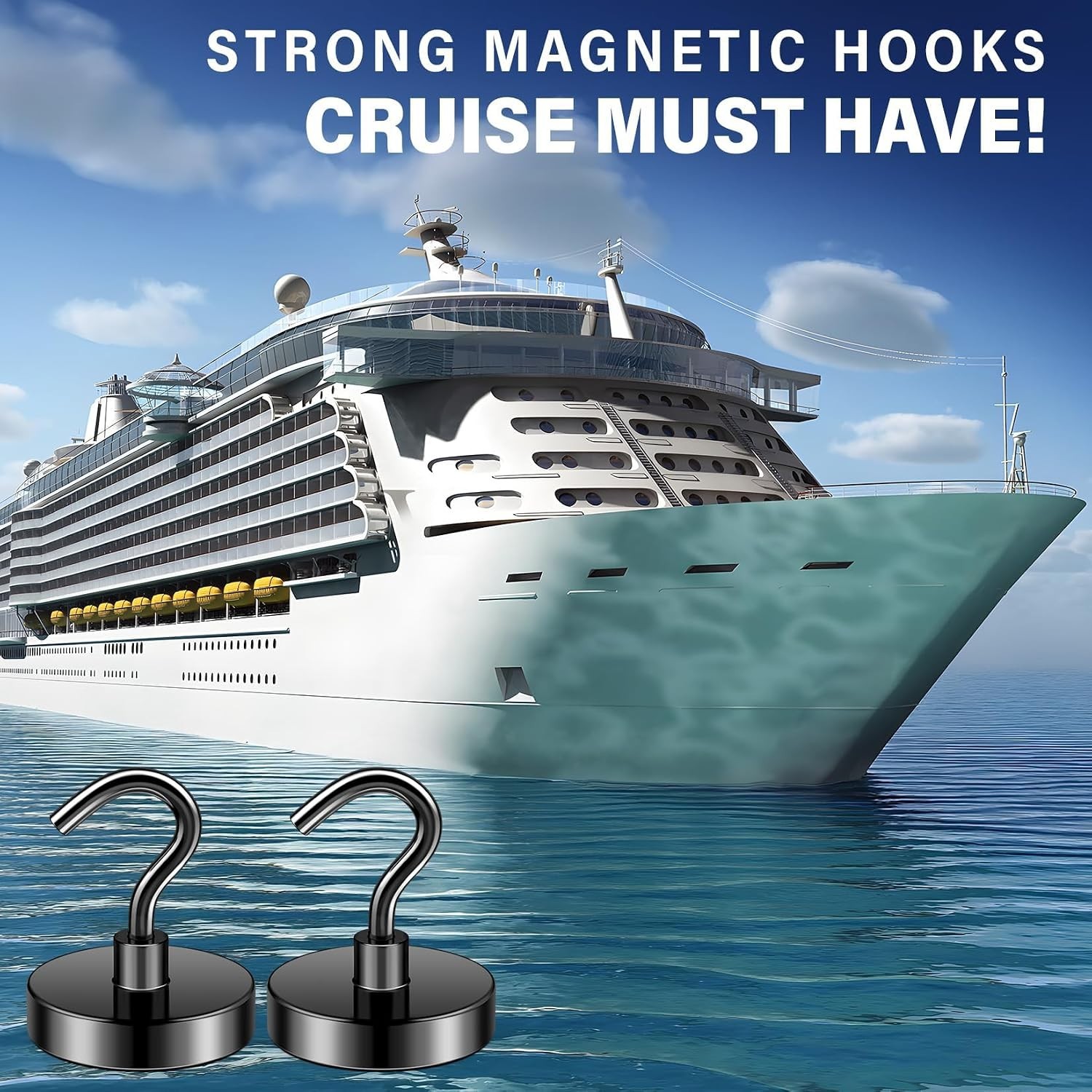 Black Magnetic Hooks, 80LB Capacity, 6 Pack for Cruise Cabins