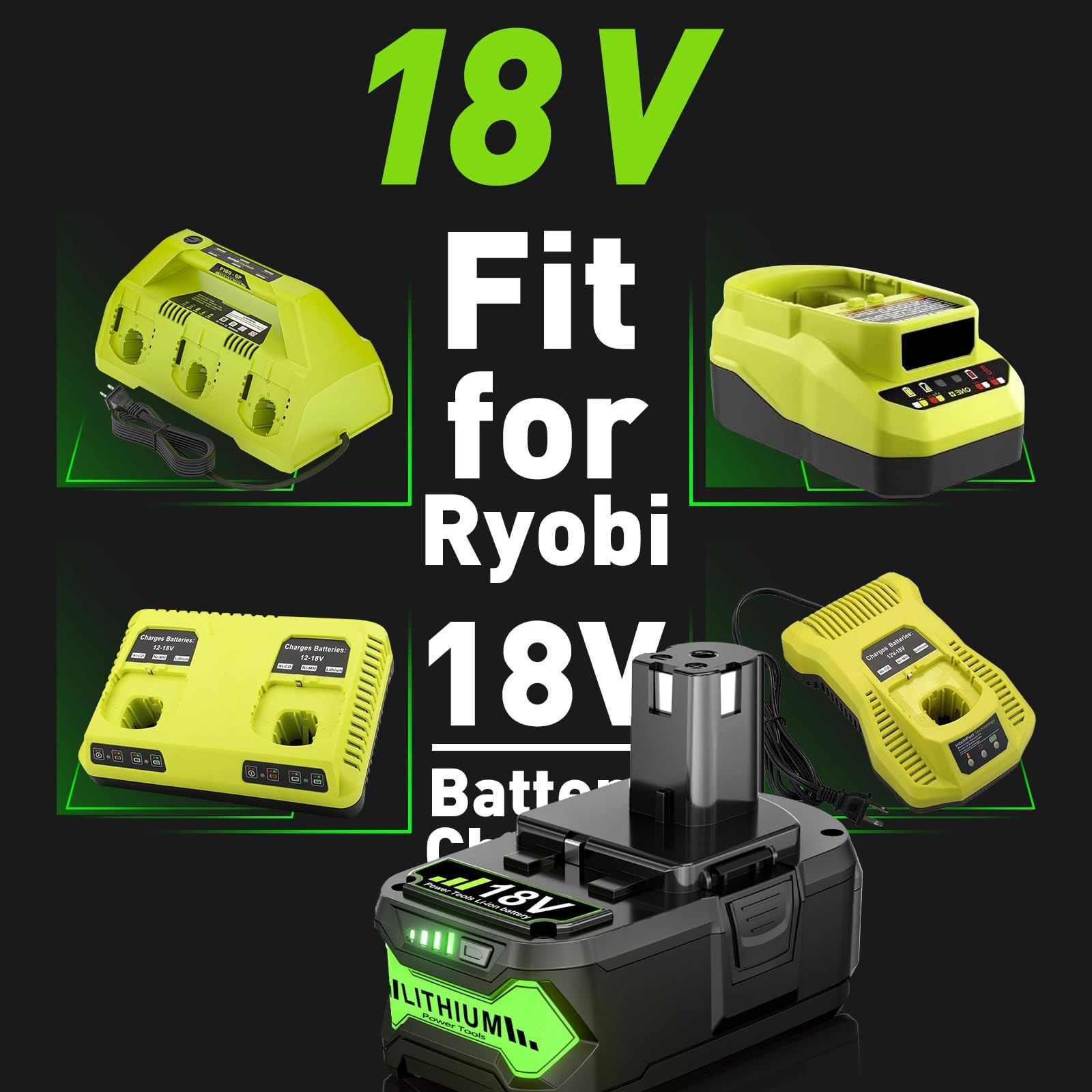 2Pack 8.0Ah 18 Volt Replacement for Ryobi 18V Battery Lithium ONE+ Plus P108 …