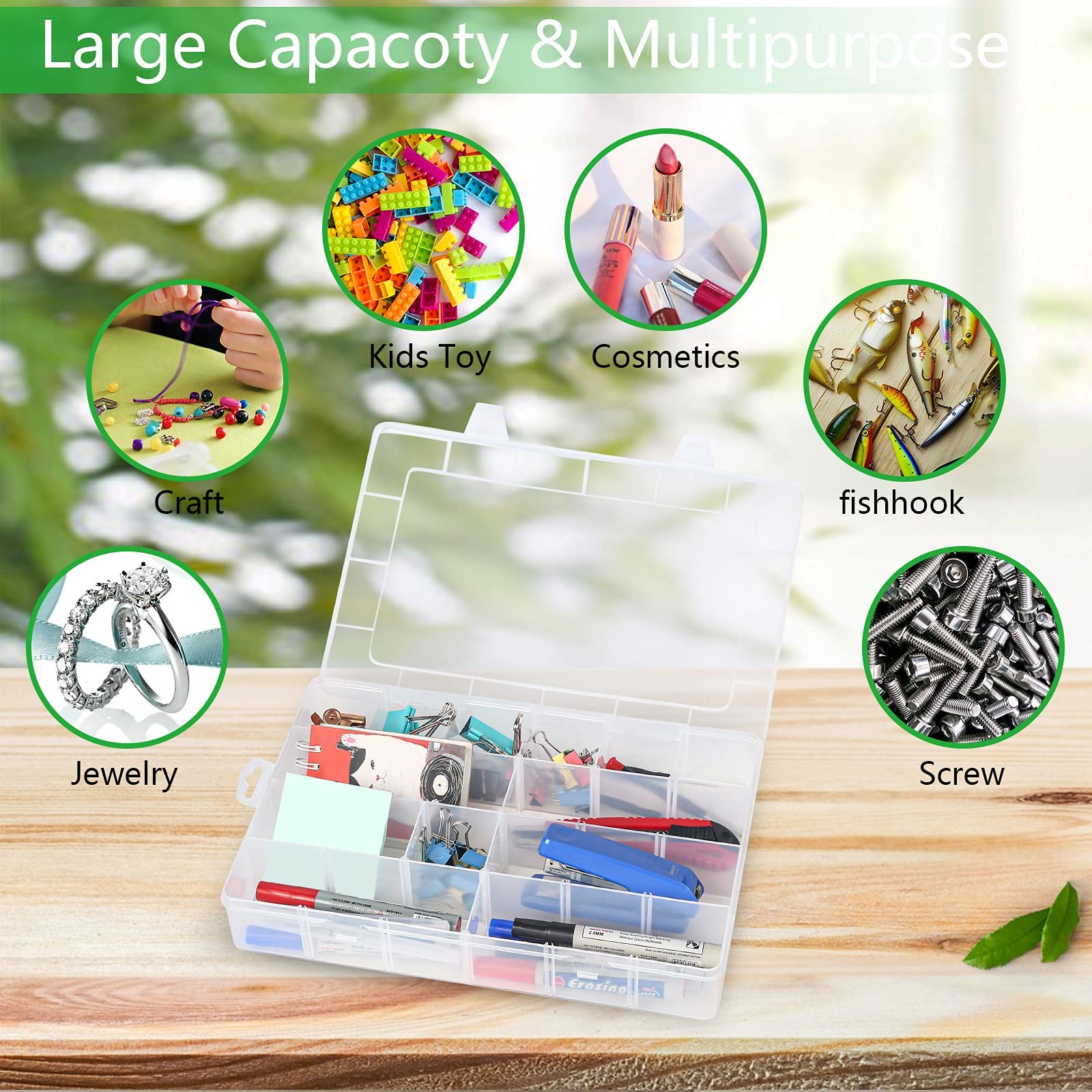 Gbivbe Large 24 Grids Plastic Organizer Box 14×9.3×2.4 inches, Clear-1