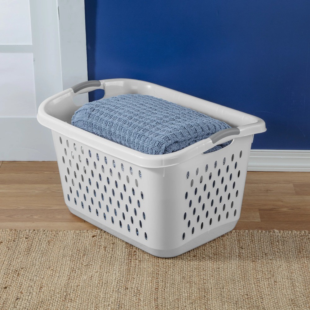 Extra Large 2.7 Bushel Plastic Laundry Basket with 2 Carry Handles, White, Adult