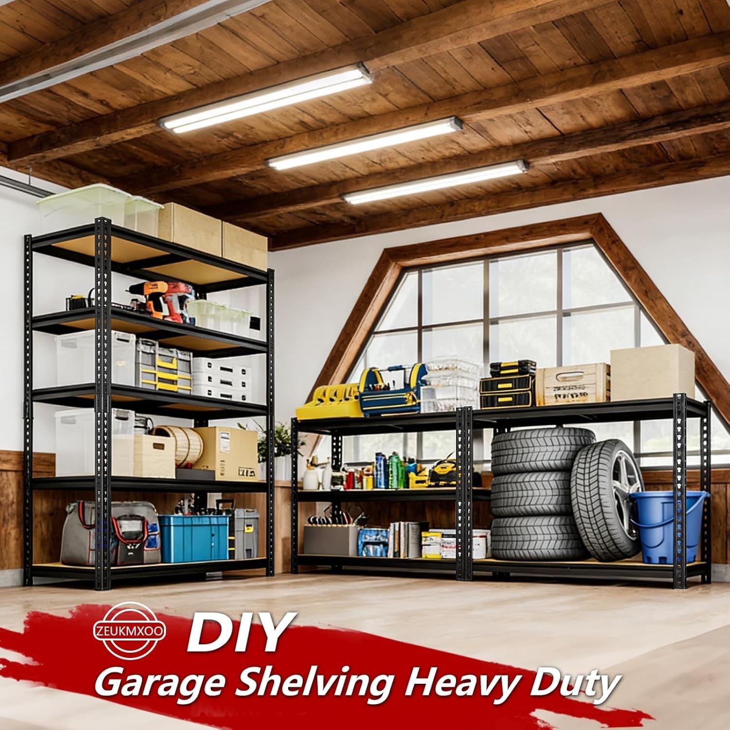 ZEUKMXOO Heavy Duty Garage Shelving 5 Tier Garage Storage Shelves 2400LBS