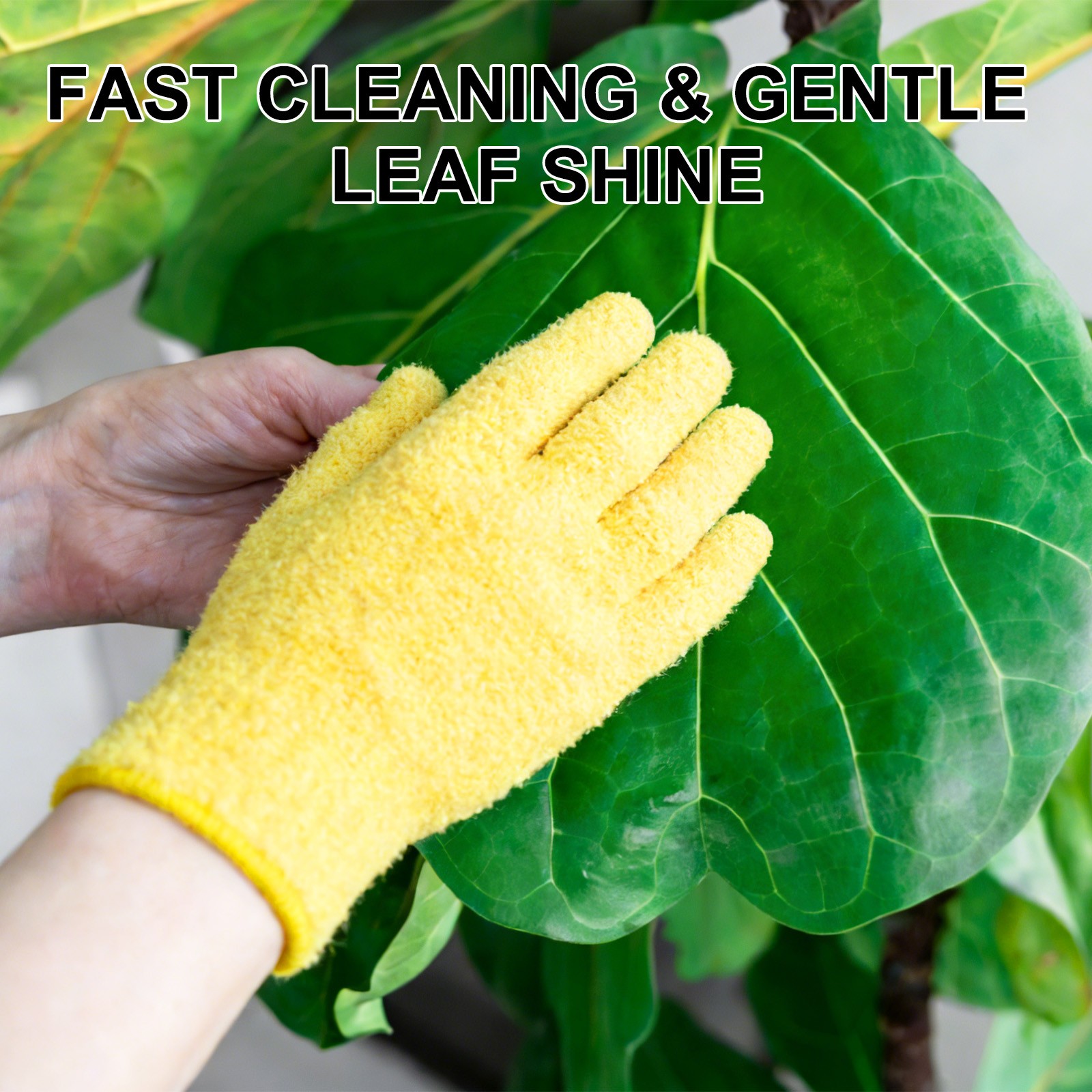 2-Pack 7x9cm Microfiber Dusting Glove for Plant, Leaf Cleaning Mitten Yellow