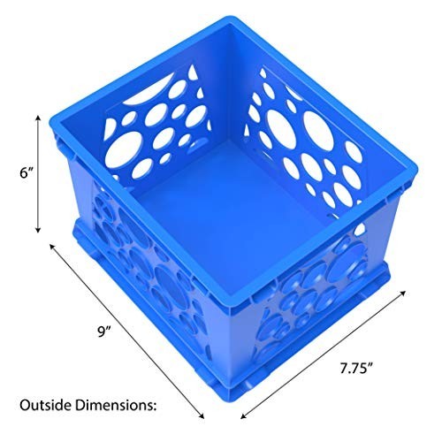 Stackable Storage Crates Mini Desktop Organization 9×7.75×6 Inches School Blue