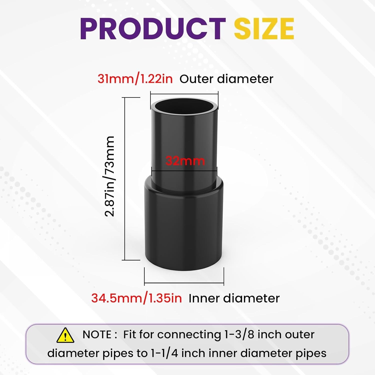 Black Plastic Vacuum Hose Connector Reducer – Connects 1-3/8″ OD to 1-1/4″ ID