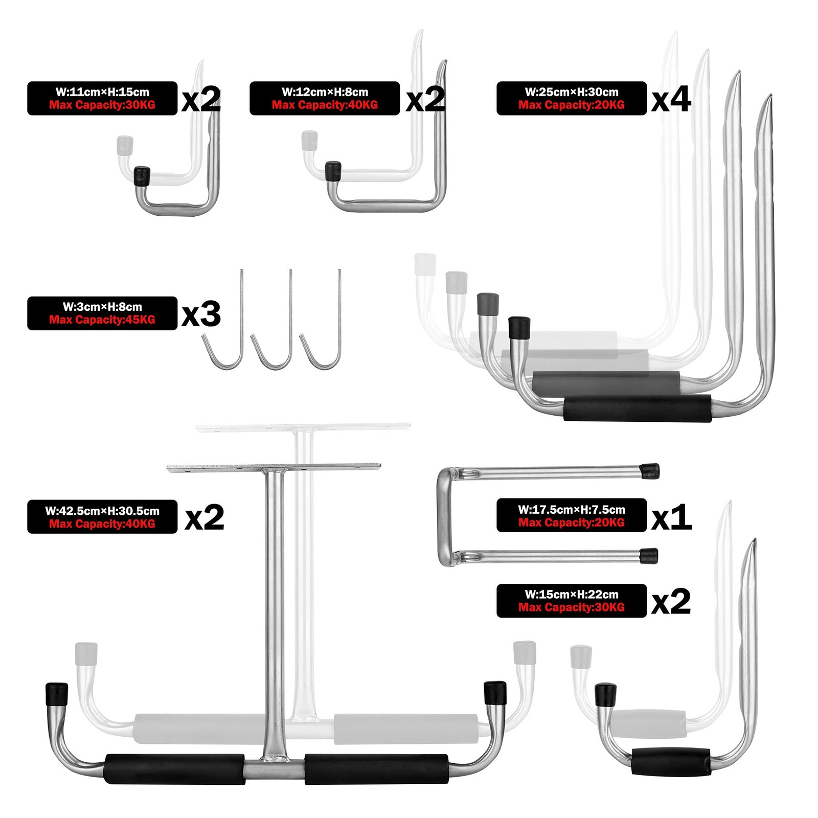 Kayak Storage Hooks 16 Lb Capacity Wall Mount Heavy Duty 16-Pack – Organizes
