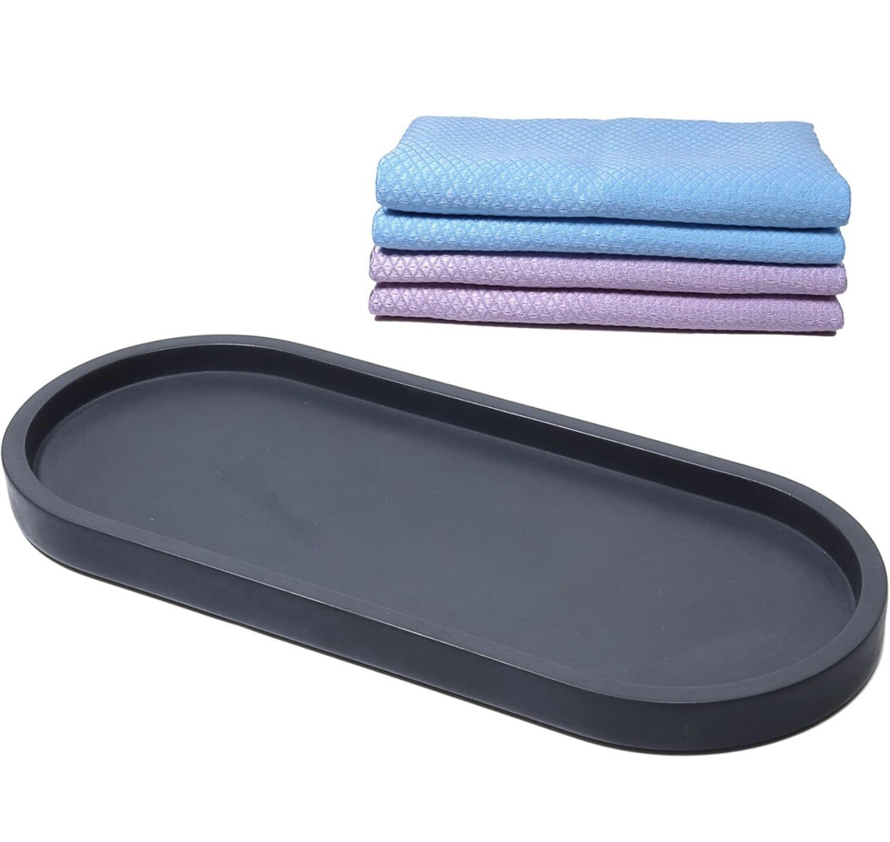 Concrete Oval Vanity Tray,Bathroom Trays for Counter,Concrete Tray Black