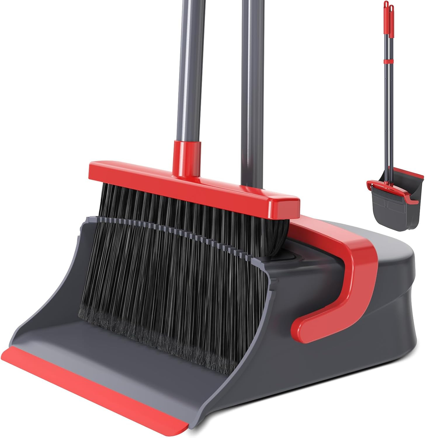 Broom with Dustpan Combo Set, Long Handle Upright Standing Self-Cleaning Broom a