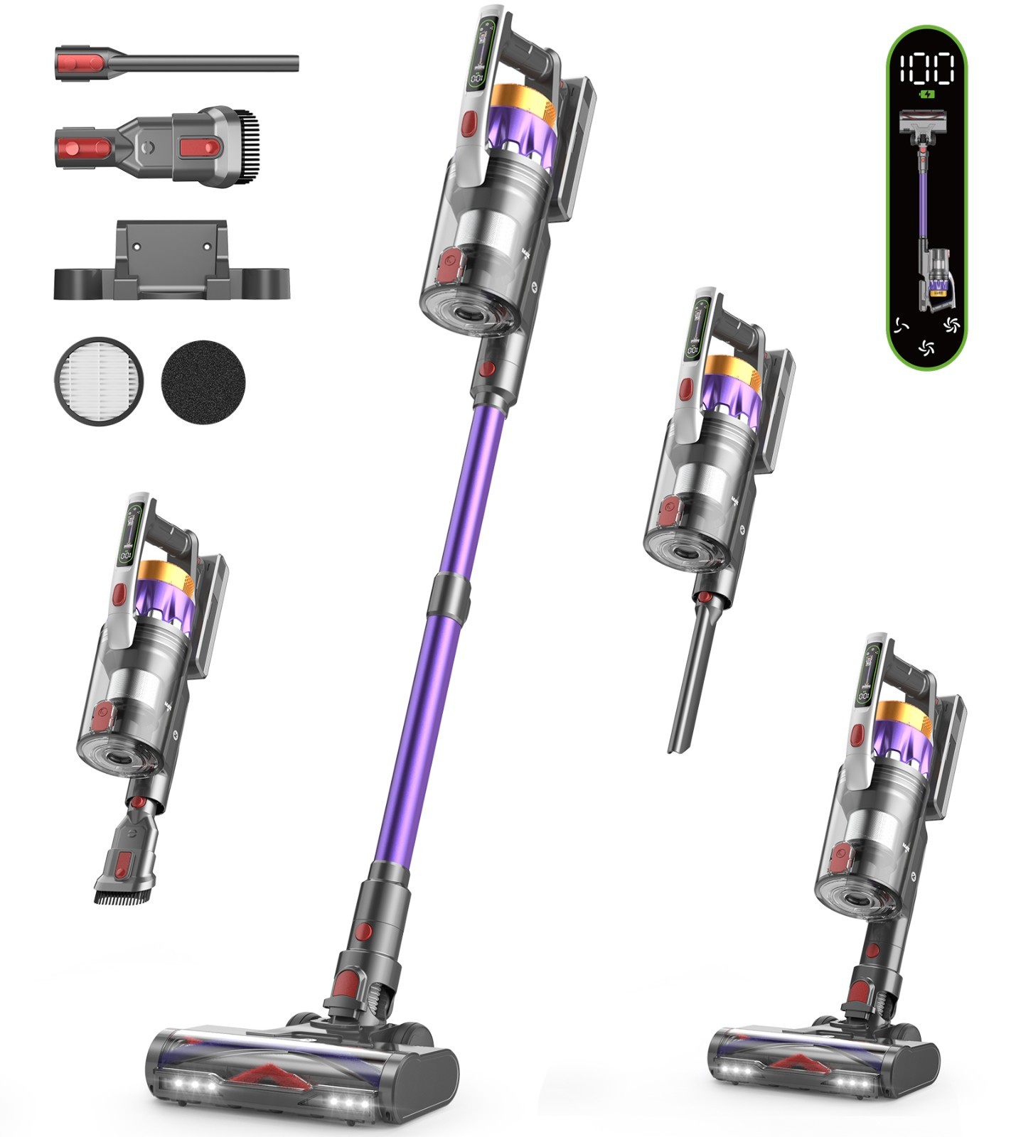 Hompany Cordless Vacuum Cleaner Self-Standing Stick 55Kpa 70min Lightweigh 650W