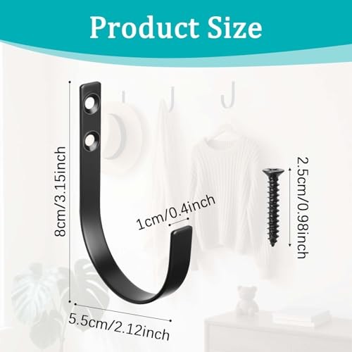 Wall Hooks for Hanging, Heavy Duty Metal Coat Hooks Wall Mounted, No 6 Pack