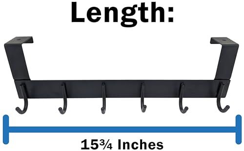 6 Hook Over-the-Door Hanger, Matte Black Color, Sleek Design, 16-Inch Length …