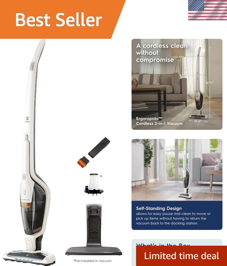 Ergorapido Cordless 2-in-1 Vacuum Cleaner with High Suction Power and 180° Ea…