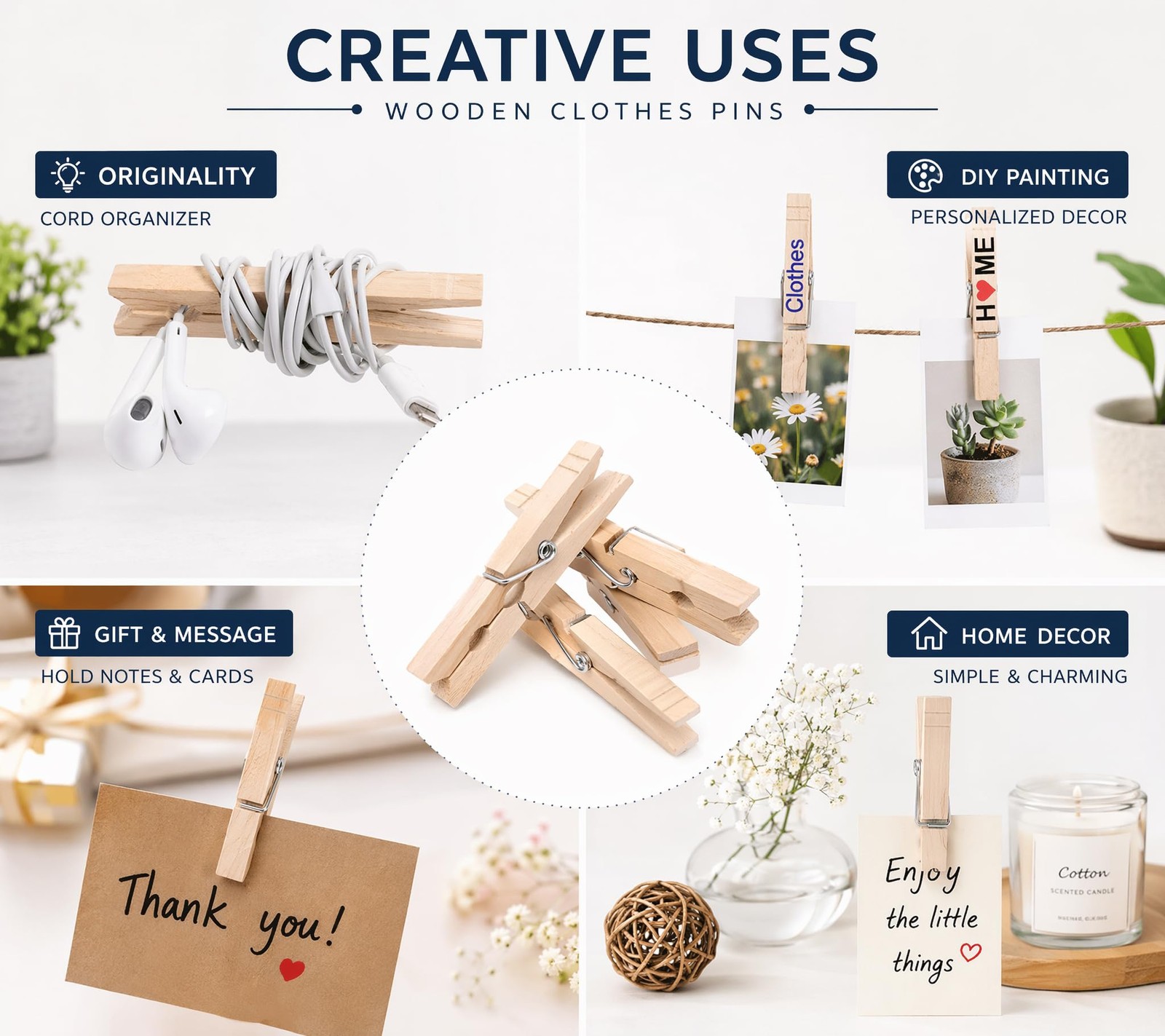 Clothes Pins Wood for Hanging Clothes,3.5 Inch【100pcs】 Heavy Duty Wooden Clothes