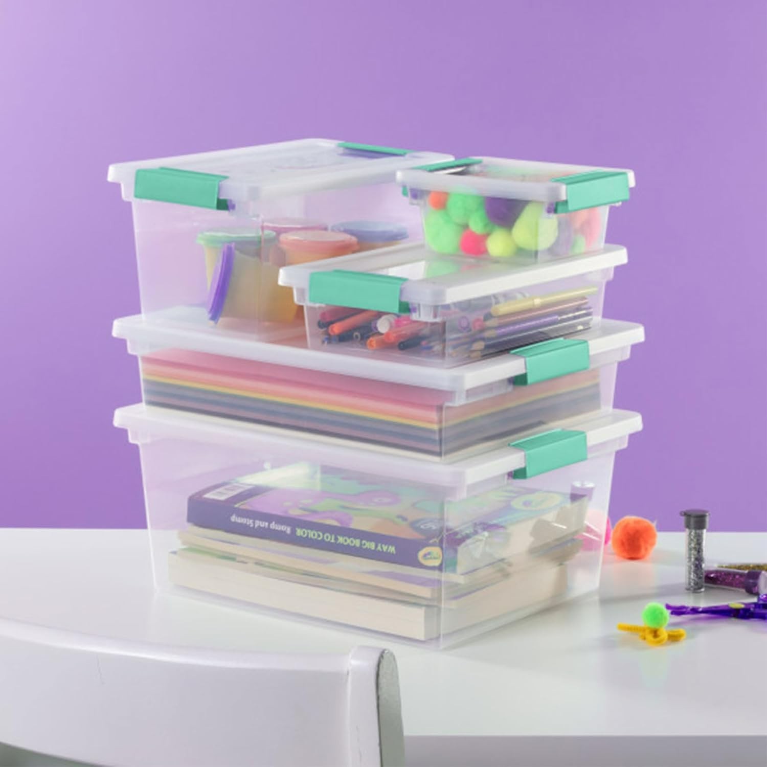 Effortless Storage Solutions: 6-Pack Large Stackable Bins with Latching Lids