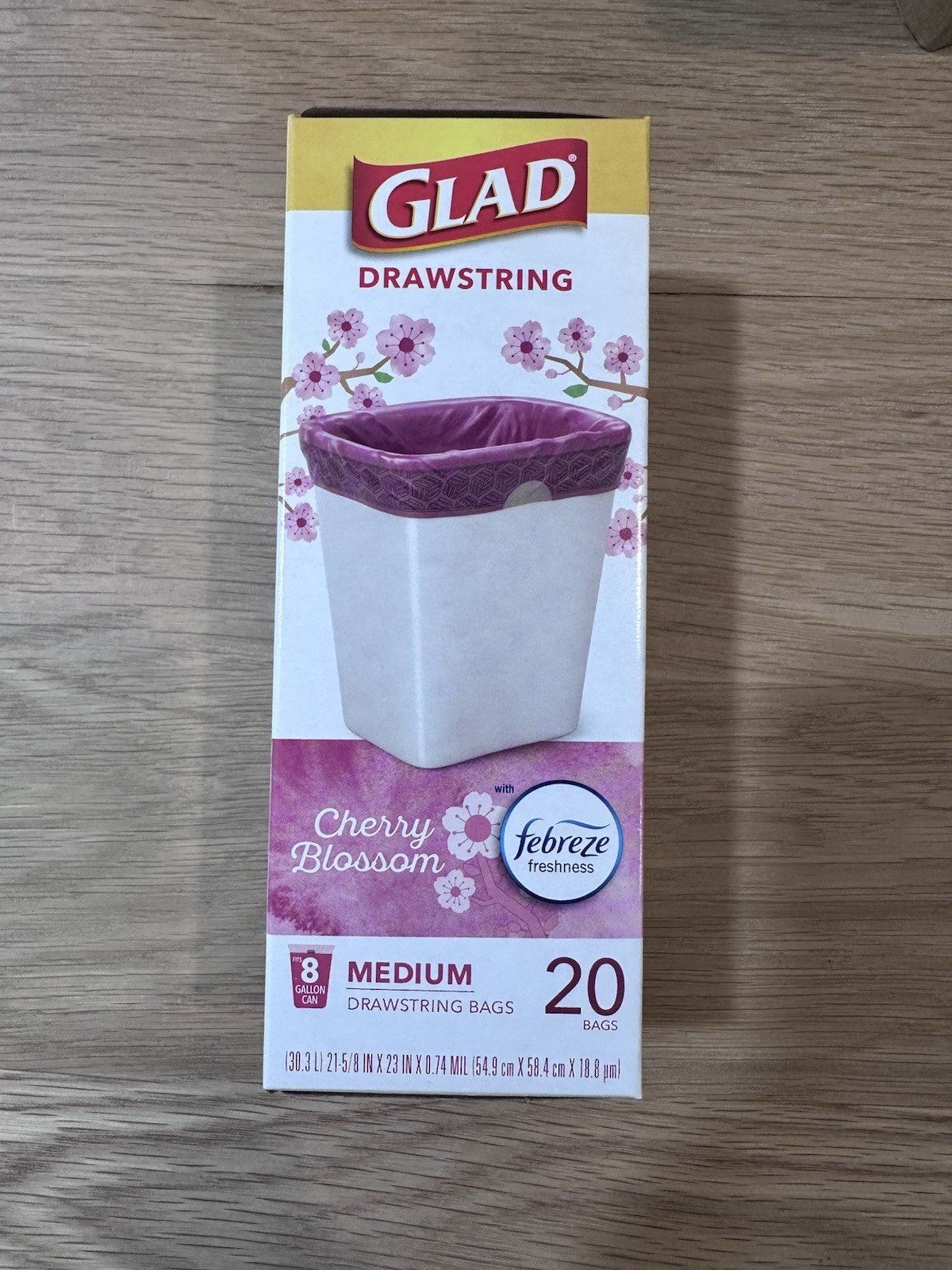 Glad OdorShield, 8 Boxes, Drawstring Trash Bags, Cherry Blossom, 8 Gallon, 160ct
