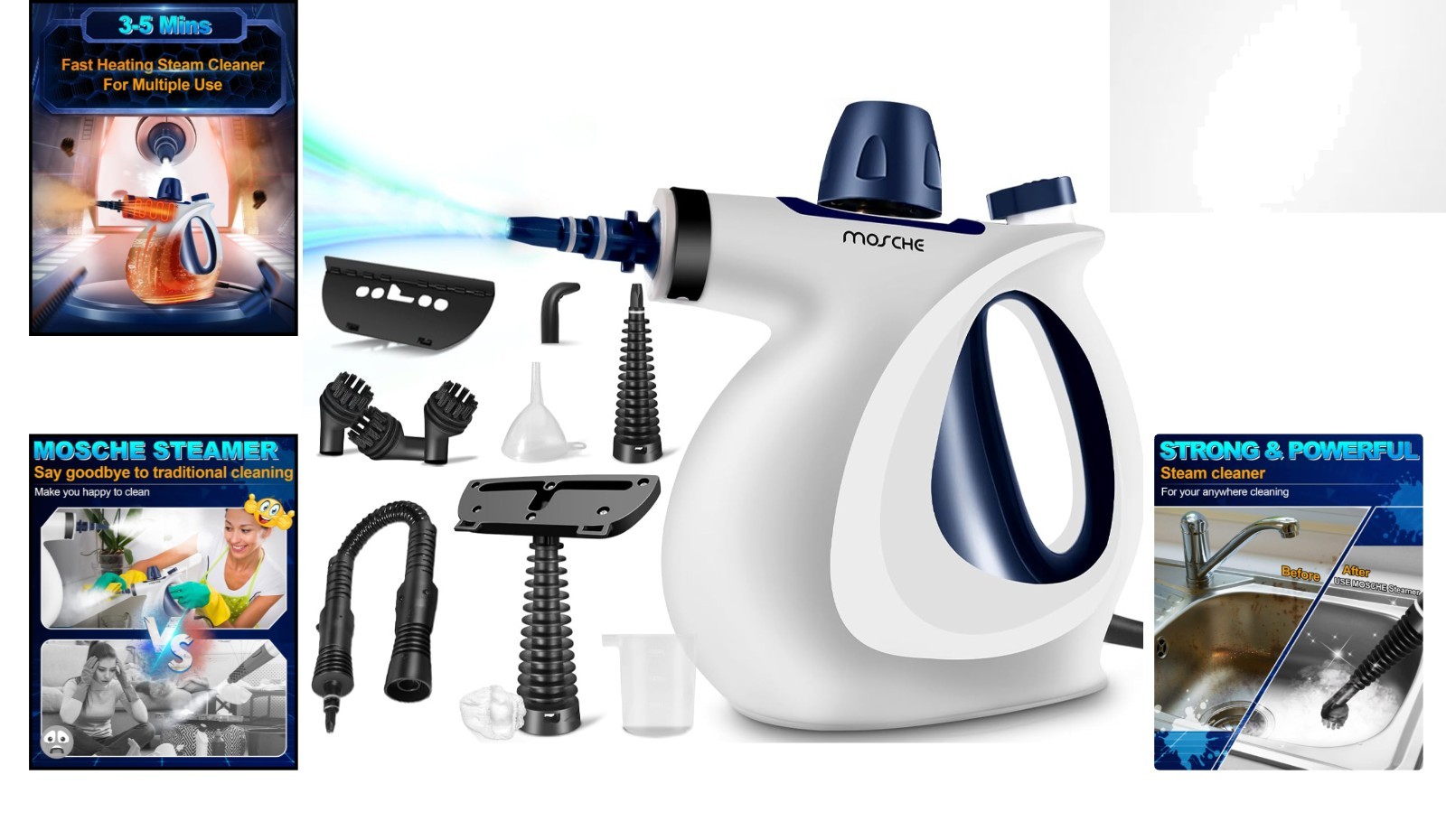 Effortless Deep Cleaning – Handheld Steam Cleaner with 11 Accessories Included