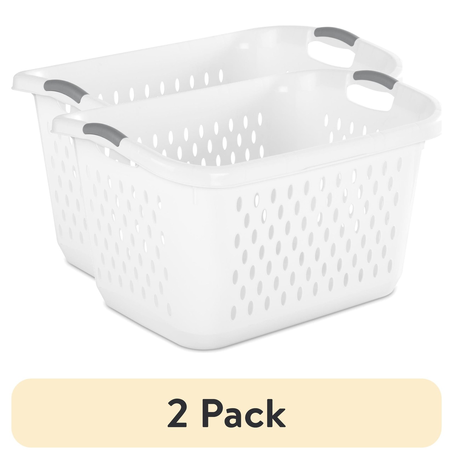 2Pack White 2.7 Bushel Extra Large Plastic Laundry Basket Dual Carry Handles